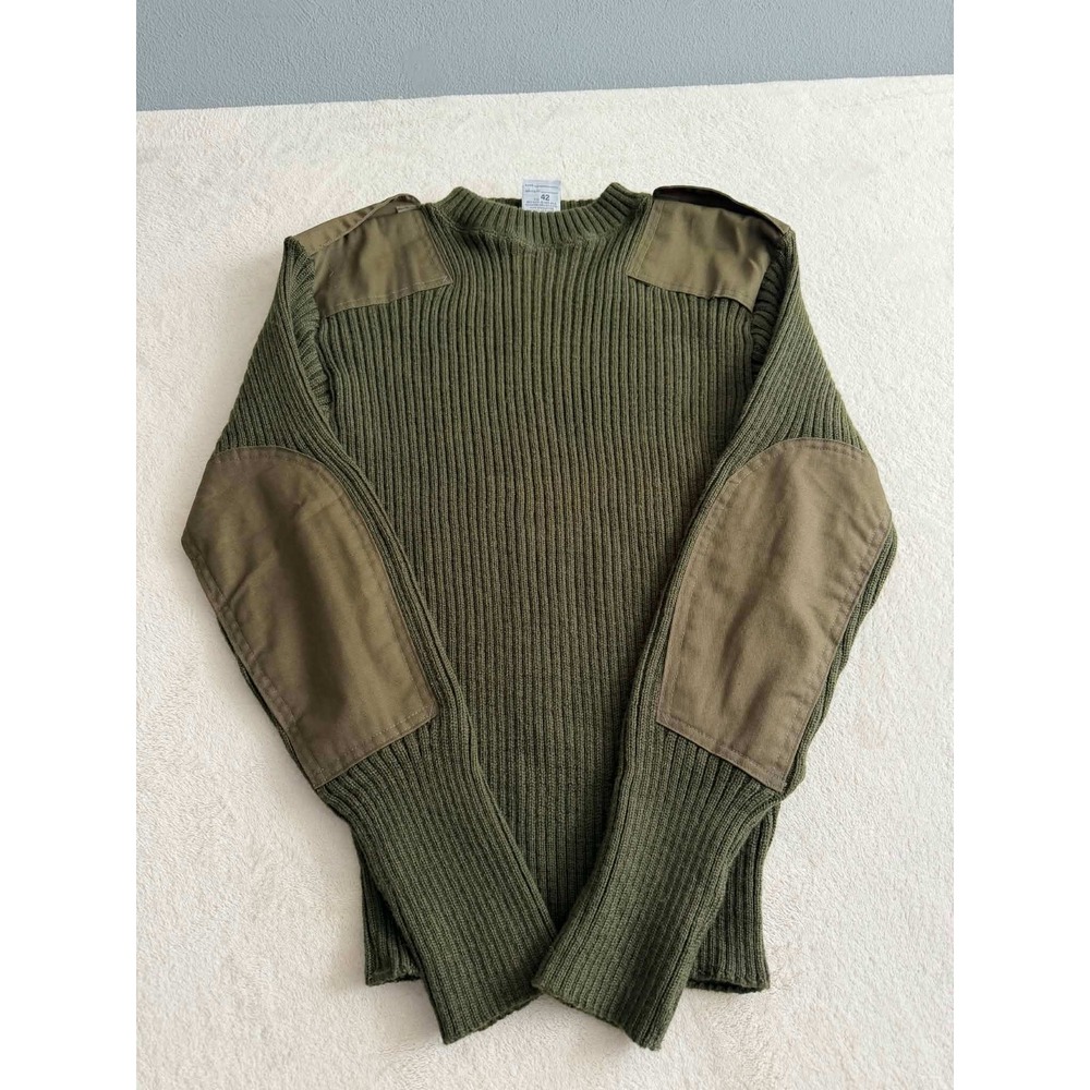 New DSCP Valor Collection Mens 42 Green Sweater Military Wool Ribbed Epaulets